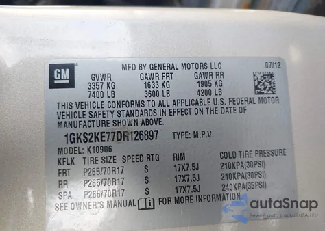 2013 GMC Yukon Xl 1500 Slt z USA, uszkodzony, nr VIN 1GKS2KE77DR126897